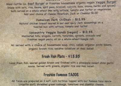 Freshies Restaurant lunch menu