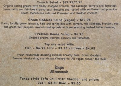 Freshies Restaurant salads menu